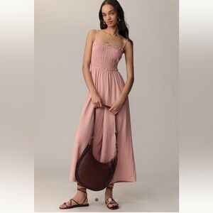 Pilcro Smocked Linen Blend Wide-leg Jumpsuit Pink Size Large NWT